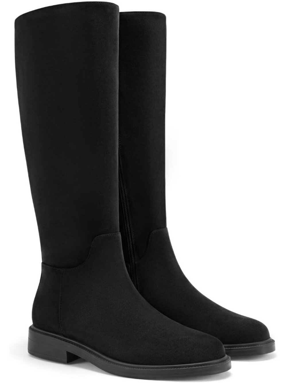 Women's Black Suede Closed Round Toe Side Zipper Chunky Low Heel Casual Boots
